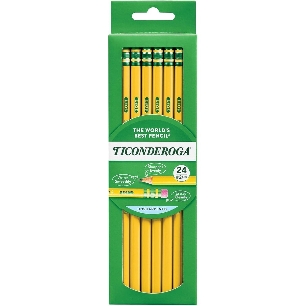 Ticonderoga #2 HB Pencils Pre-Sharpened Yellow Wood-Cased 24 count pack/6 packs
